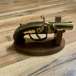 Vintage Mid-century Derringer Gun Table Lighter with Stand